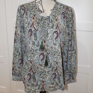 Faded Glory Olive Green Gold Burgandy Long Sleeve